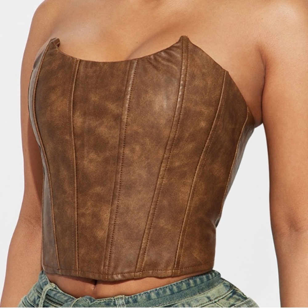 Brown Faux Leather Corset Top